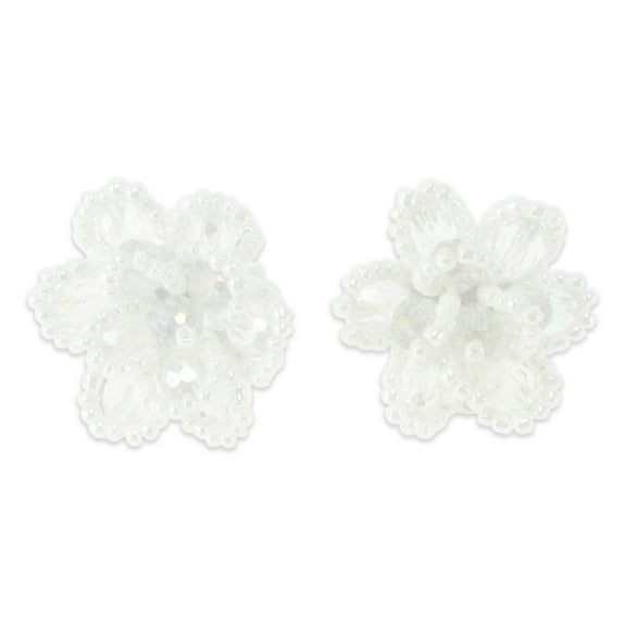 Unique Bargains 1 Pair Shoelace Charms Beaded Flowers Fashion Shoe Accessories White