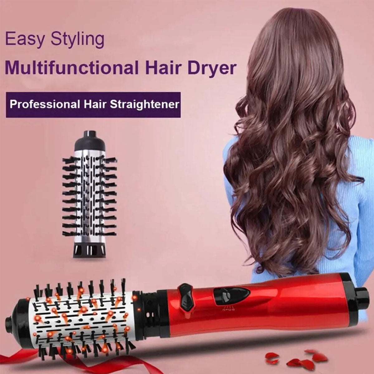 Yiliangx 3-in-1 hot air styler and rotating hair dryer, Hot Air Styler and Rotating Brush, rotating hair dryer brush spinning, Hot Air Styler & 360 Rotating Hair Dryer for Dry Hair, Curl Hair (Red)