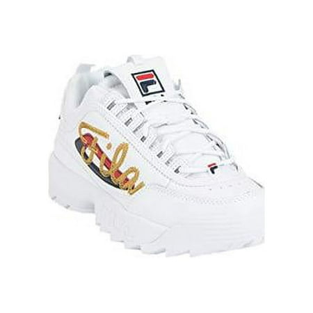 Fila Womens DISRUPTOR 2 Leather Low Top Lace Up Walking Shoes, White, Size 8.0