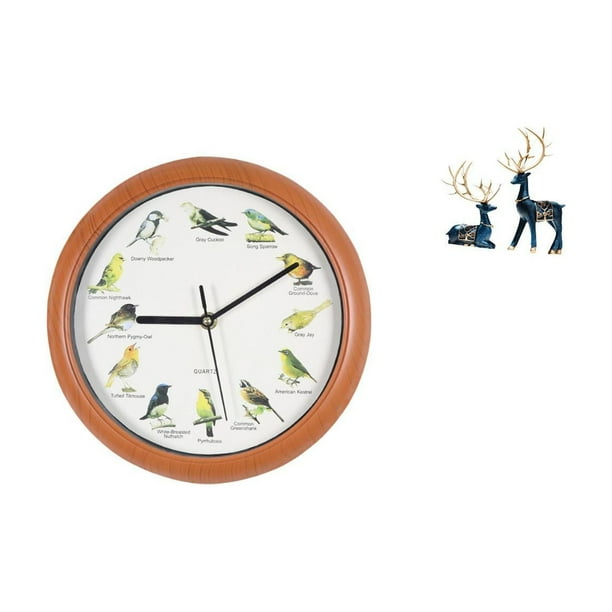 Reloj de pared con pájaro cantor, reloj de pared con sonido de pájaro, alce, ciervo, estatua de resina, reloj decorativo, adecuado para sala de estar