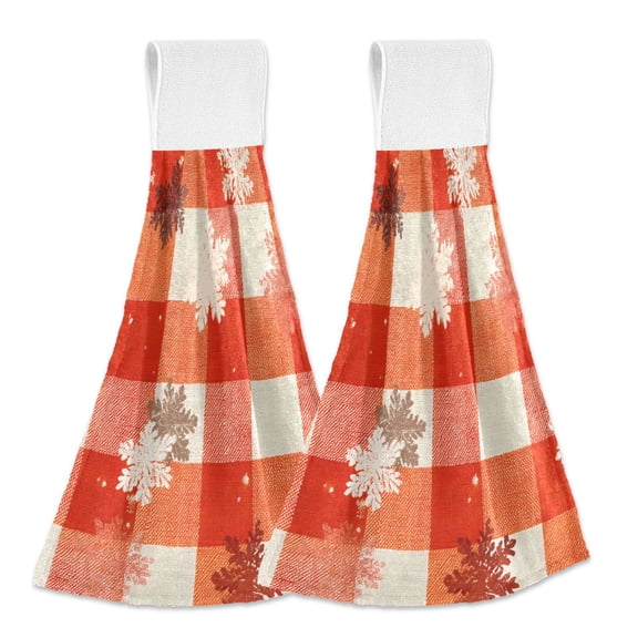 Dailycode Kitchen Wash Cloths with Hanging Loops Absorbent Absorbent Quick Drying Hand Towels, 2 Pack, Snowflake Red Plaid