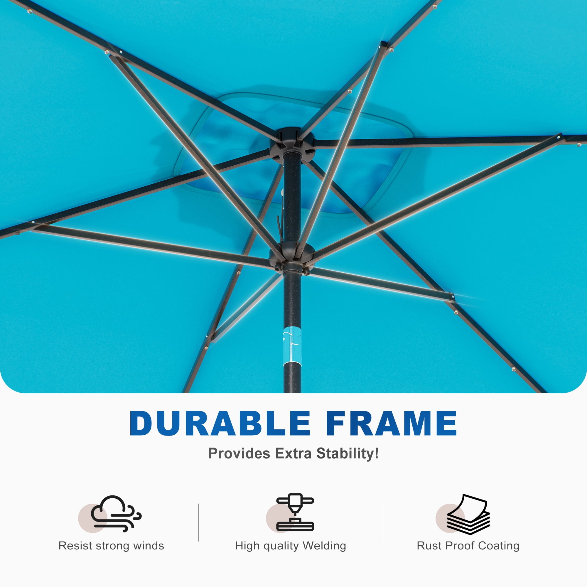 CHYVARY 10 x 6.5ft LED Outdoor Patio Umbrella Rectangular Outside Table Umbrella for Deck, Poolside and Patio, Lake Blue