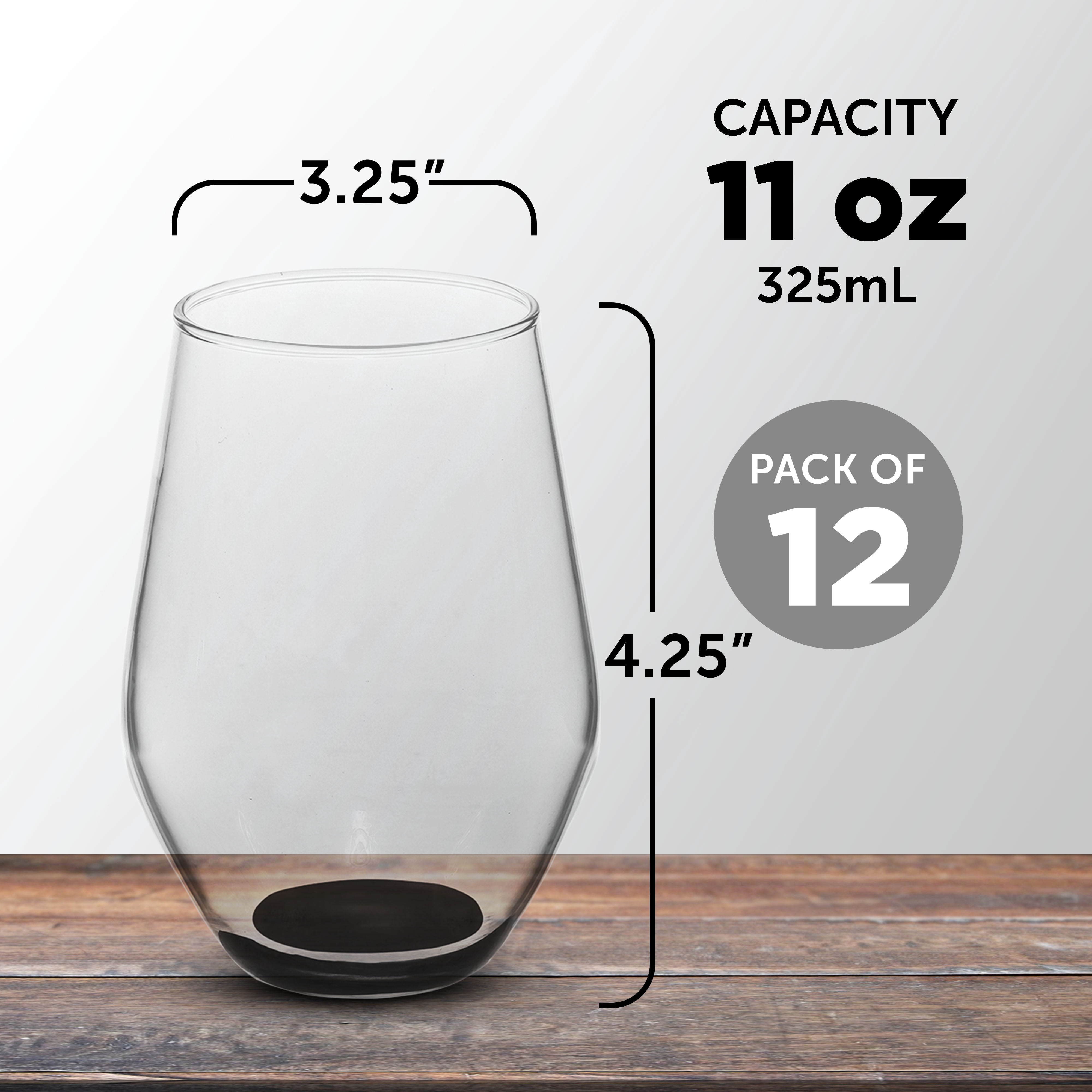 Concerto Stemless Wine Glasses 11 oz. Set of 12, Bulk Pack - Restaurant Glassware, Perfect for Red Wine, White Wine or Cocktails - Black