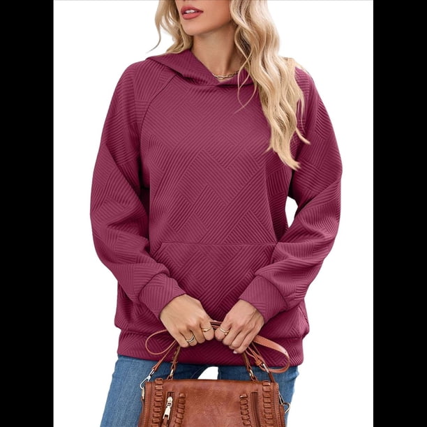 Sudadera con Capucha para Mujer, Informal, de Larga, Holgada, con Bolsillo. Vino Tinto L