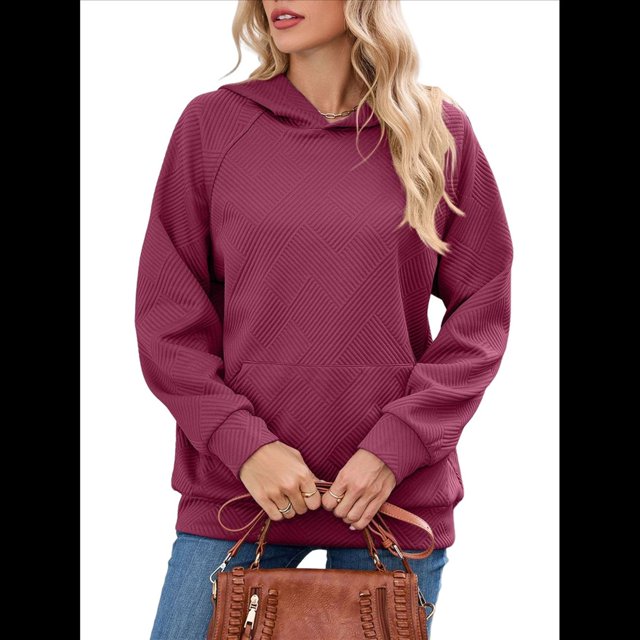 Sudadera con Capucha para Mujer, Informal, de Larga, Holgada, con Bolsillo. Vino Tinto L