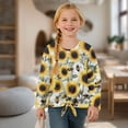 thumbnail image 4 of Xixirimido Bee Sunflower White Print Girls Long Sleeve Shirts Cute Kids Fashion Crew Neck Tunic Tops Tie-hem Tees for Fall Winter, Size 5-6, 4 of 7