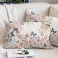 thumbnail image 2 of Vintage Pink Flowers Throw Pillow Covers, Spring Floral Butterfly Retro Art Soft Breathable Pillow Cases with Invisible Zipper for Sleeping, Toddler Pillowcases for Couch Bed Sofa Chair 12x20 Inches, 2 of 9
