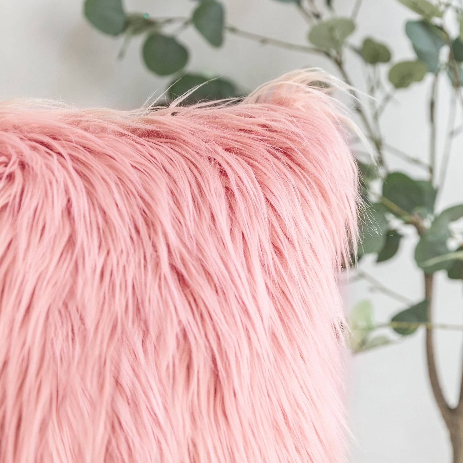 Phantoscope Designer's Choice Decorative Throw Pillow Set, Fluffy Faux Fur & Pleated Velvet Bundle, for Sofa Couch Bedroom, 18" x 18", Light Pink, 2 Pack