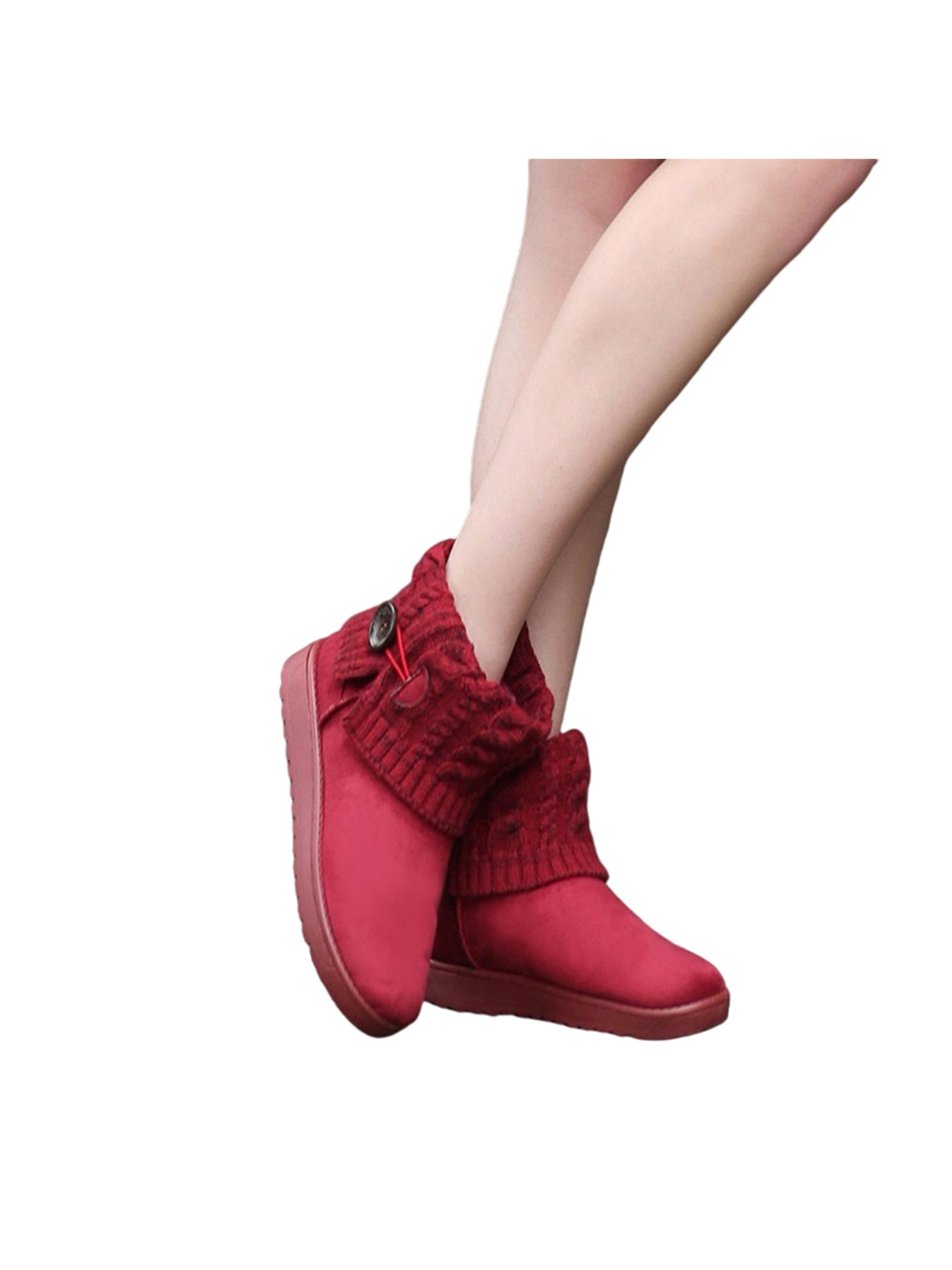 Lacyhop Women Outdoor Ankle Boots Warm Plush Slip on Flat Casual Winter Soft Shoes, Women's, Size: US 6, Red