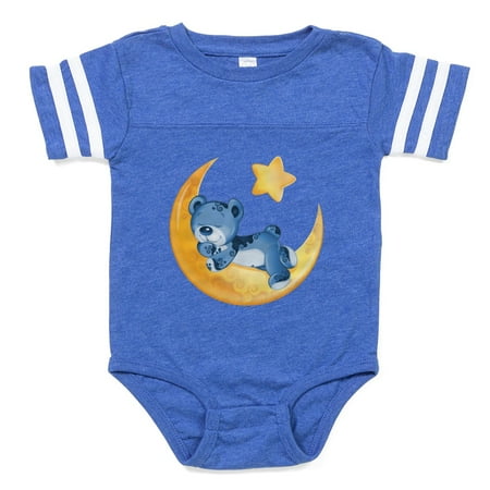 

CafePress - Blue Sleepy Teddy On Moon - Cute Infant Baby Football Bodysuit