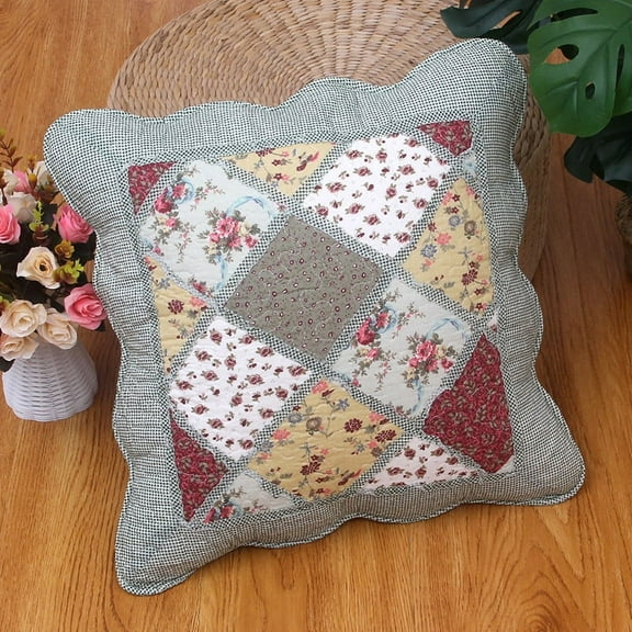 Nvzi Set of 2 Quilted 100% Cotton Boho Throw Pillow Covers 18" x 18" Farmhouse Country Floral Patchwork Decorative Cushion Cover, Patchwork Flower K