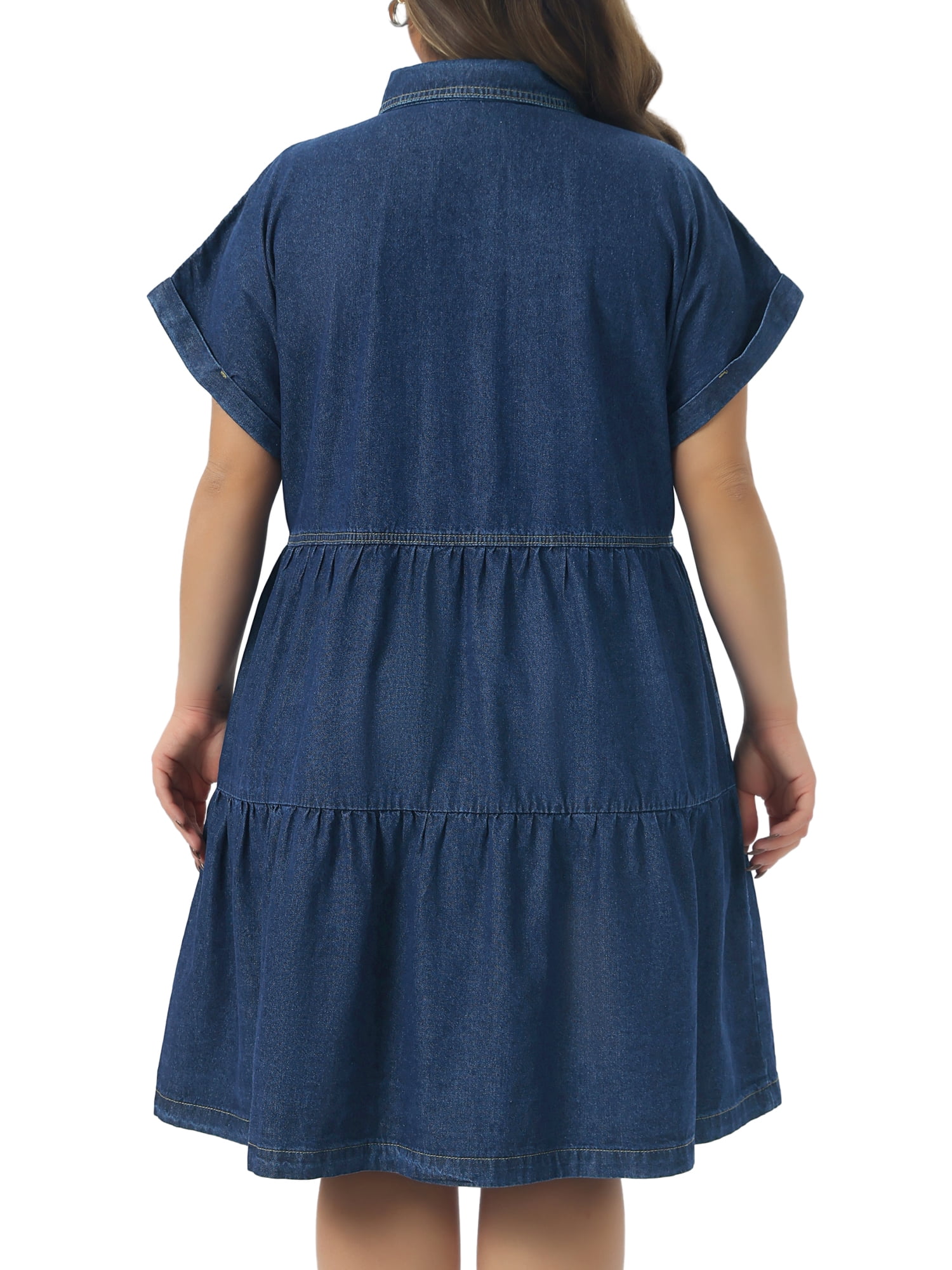 DARING DIVA Women's Plus Denim Babydoll Button Down Short Dress 3X Dark Blue