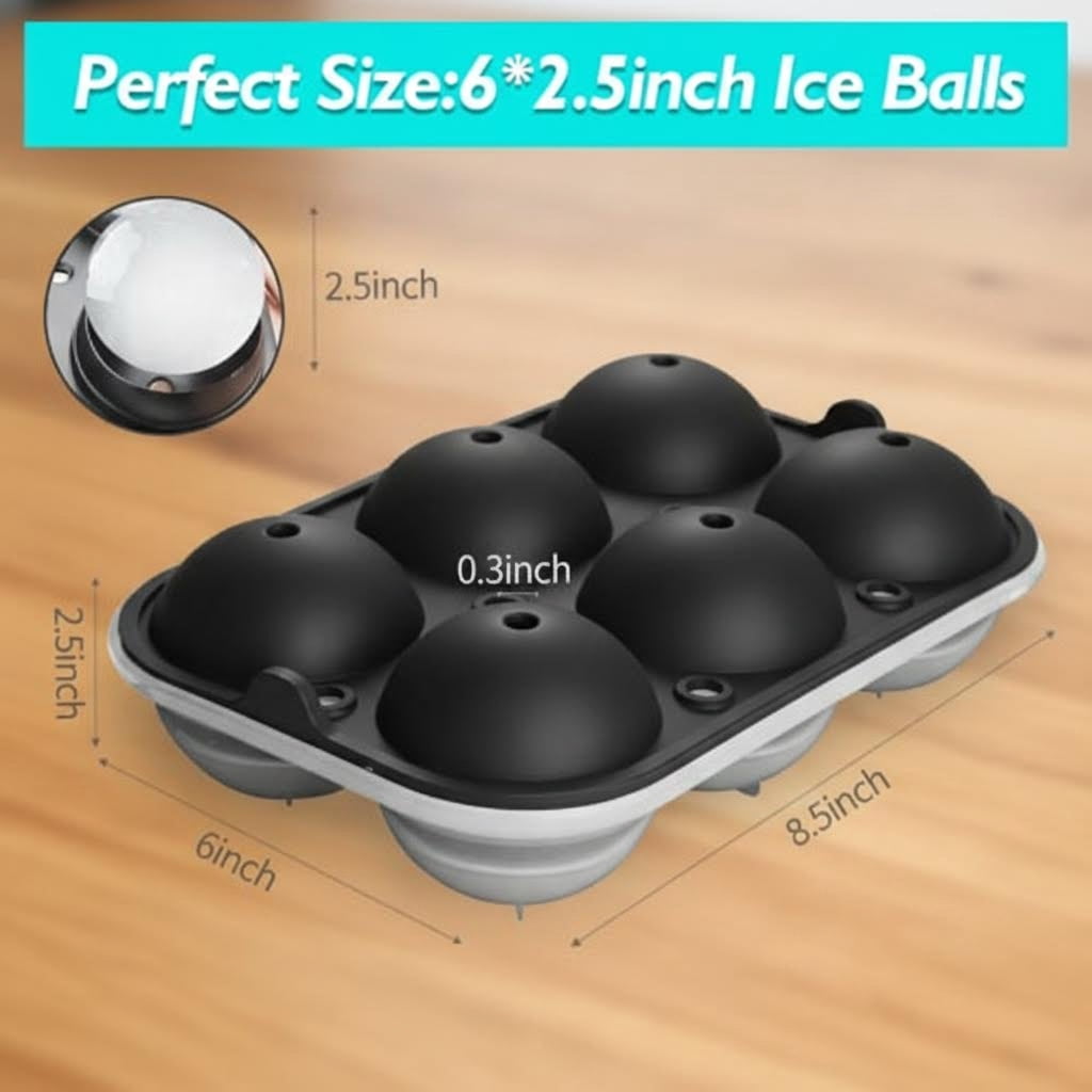 Reusable 2.5 Inch Silicone Ice Ball Maker with Lids and Funnel, Easy Release Round Ice Sphere Mold for Whiskey, Cocktails, Bourbon, and Drinks