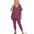 thumbnail image 2 of Zenana Plus Size V-Neck Short Sleeve & Leggings Comfy Loungewear Activewear Set, 2 of 4