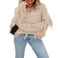 thumbnail image 3 of Chandail pour Femmes Grande Taille Décontracté Uni à Manches Longues Col à Franges Tricot, 3 of 6