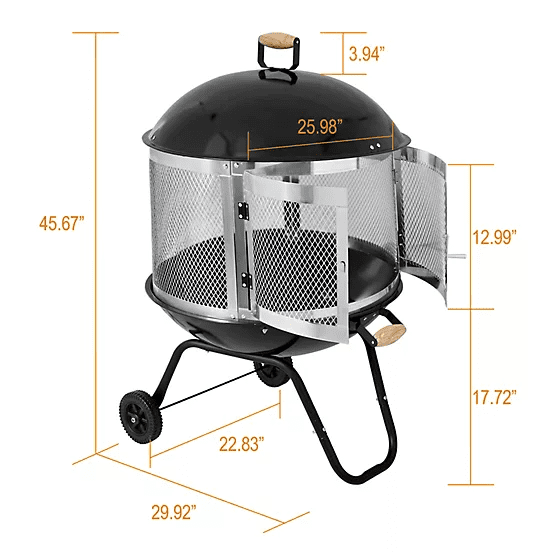 Red Mountain Valley 28" Portable Wood Burning Fire Pit with Wheels, Spark Screen, Cooking Grate & Poker, Round Outdoor Steel Firepit for Patio Backyard Camping