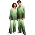 thumbnail image 3 of Couple Matching Pajamas Button Down Gradient Womens Pajama Sets Sleepwear Long Sleeve Warm 2 Piece Set Loungewear Green L, 3 of 7