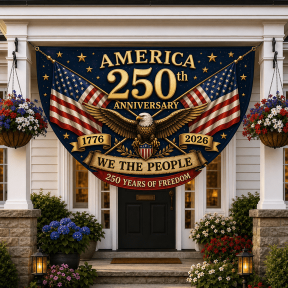 USA 250th Anniversary Fence Flag Semicircle Porch Banner, We The People 1776-2026