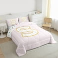 thumbnail image 3 of Feelyou Pink Monogrammed S Bedding Comforter Set for Kids, Fashion Stripes Lines Twin Comforter Sets, Gold Sequin Print Reversible Bedding Set, Luxury Bedroom Decor, 2 Pieces, 3 of 8