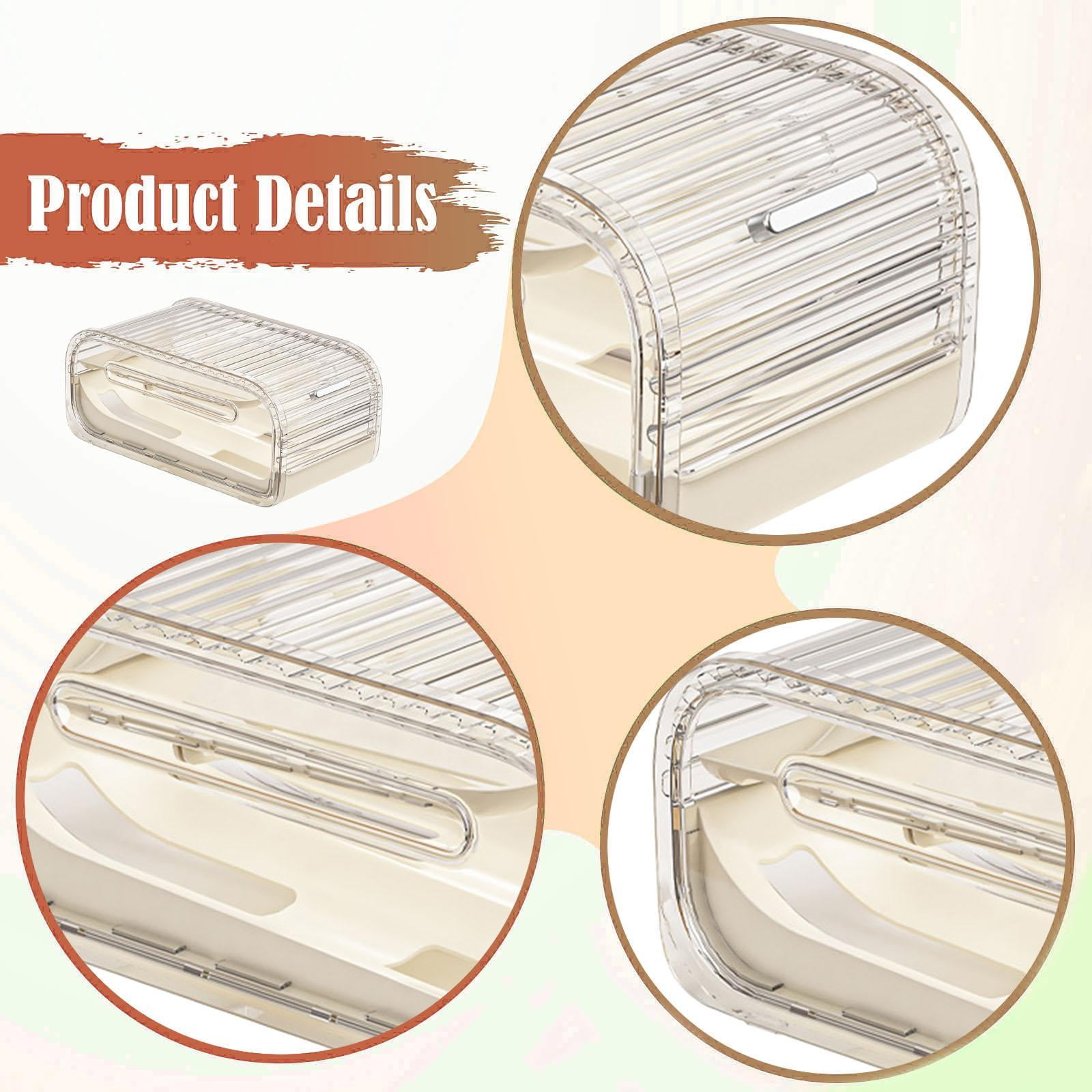 Fiocias Egg Holder for Fridge Clear Automatic Rolling Egg Organizer Tray Storage Bin for