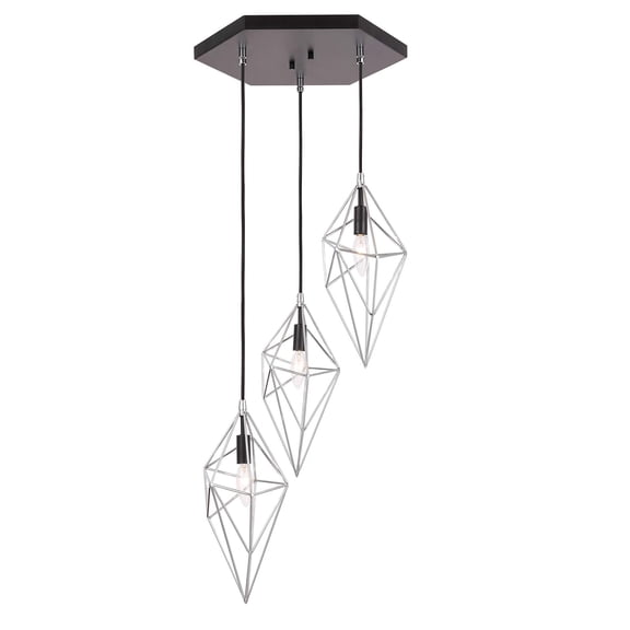 Woodbridge Lighting Lanning 3-Light Metal Cluster Pendant in Chrome/Black