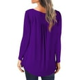thumbnail image 3 of Spring Tops for Women Womens Tops Long Sleeve Pullover Plus Size Women Casual T-shirt Round Neck Ruched Pullover Blouse Tops Purple XXL, 3 of 5