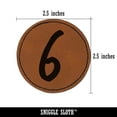 thumbnail image 2 of Number 6 Six Felt Marker Font 2.5" Faux Leather Round Engraved Iron-On Patch - Brown, 2 of 6