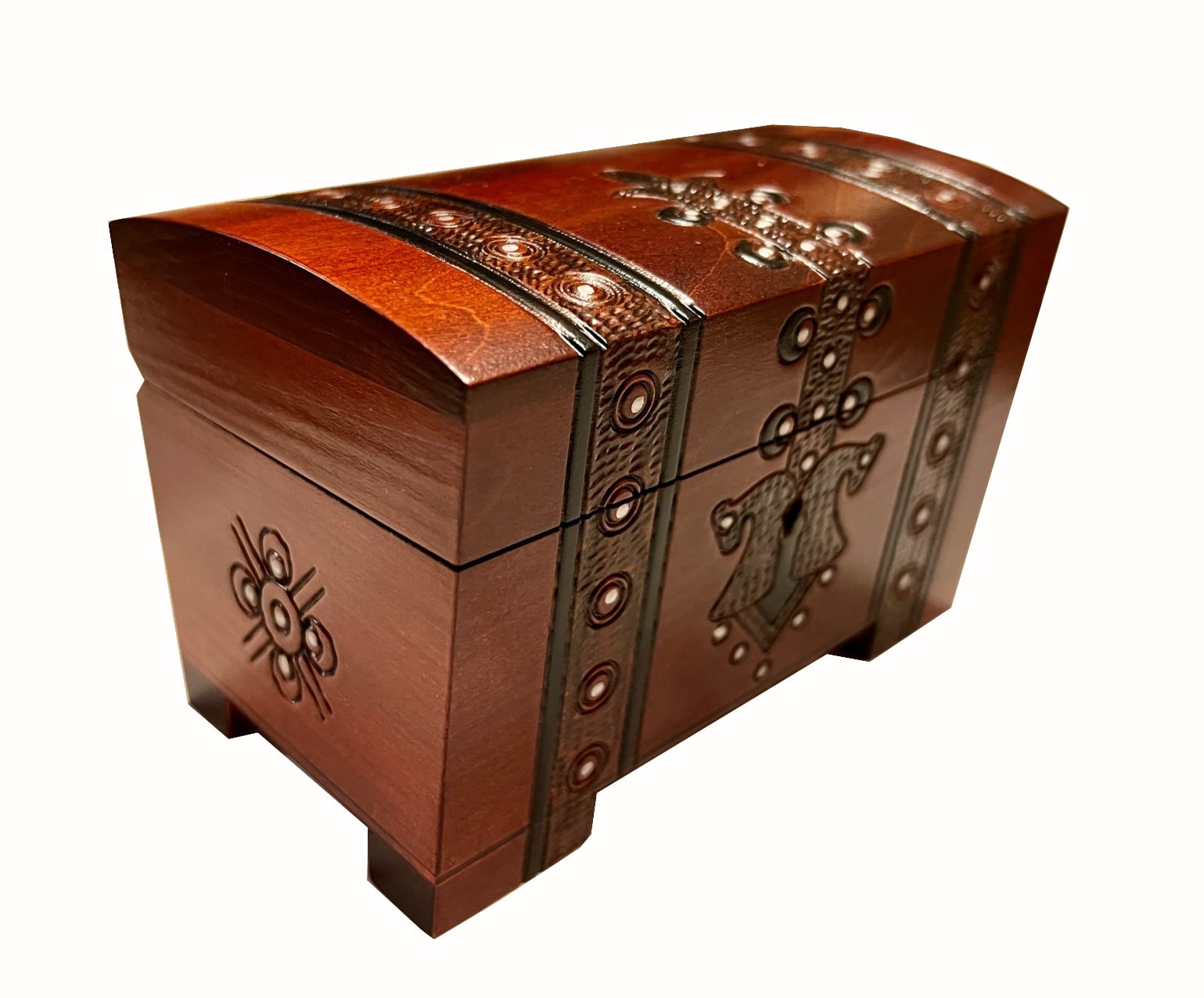 Handmade Wood Treasure Chest Box w/ Lock and Key Linden Wood Pirate Jewelry Keepsake