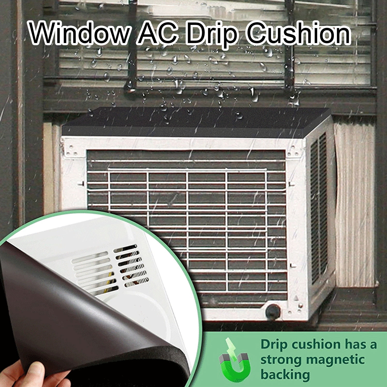 NFTIGB Window Air Conditioner Drip Cushion - Universal Magnetic AC Rain Cover & Sound Absorbing Top Pad for Window Units - Stops Dropping Noise and Protects Exterior - Black 24x17 inches / 61x43.2 cm