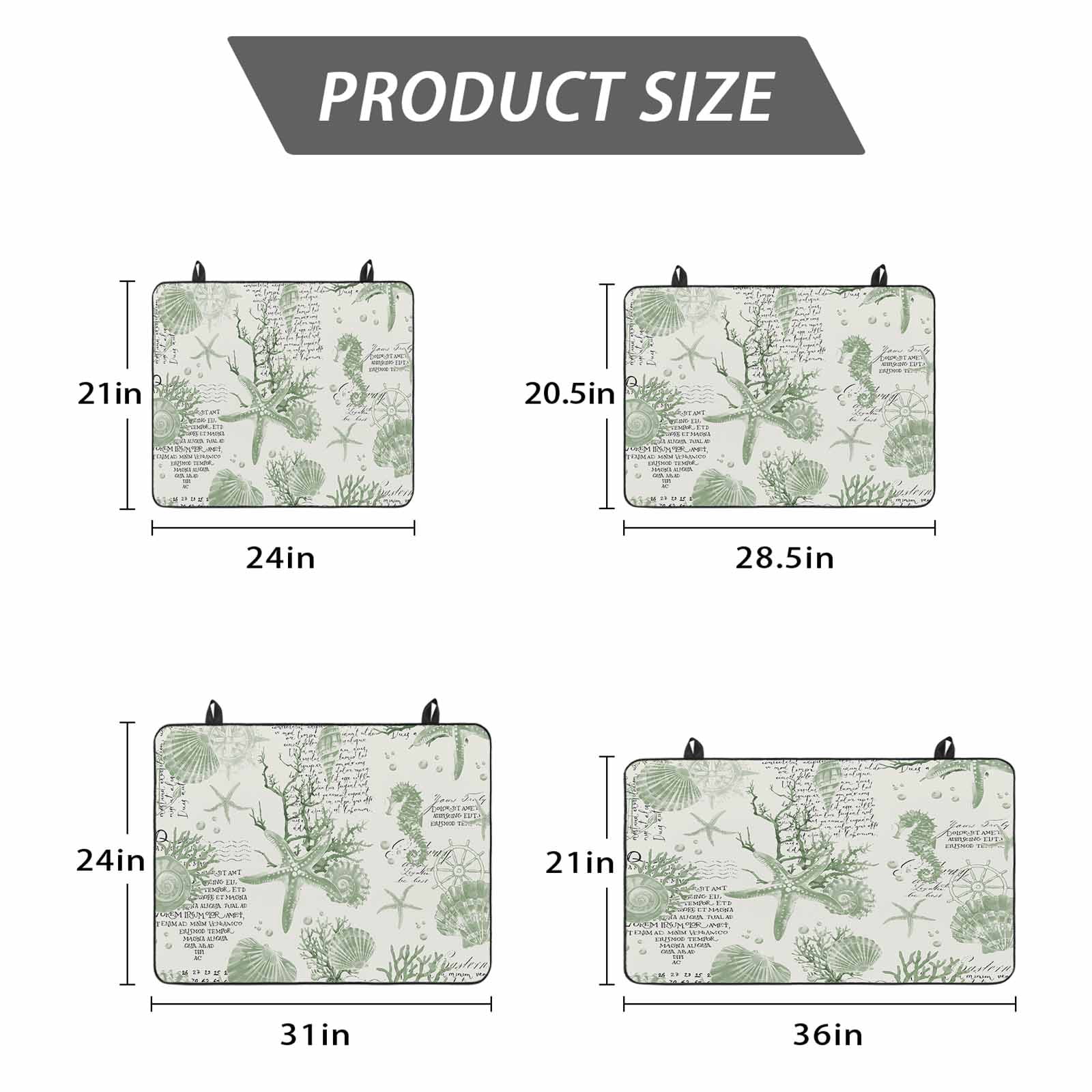 Sage Green Coastal Stove Top Cover for Electric Stove, Heat-proof & Non Slip Glass Top Stove Cover Protector, Coral Starfish Nautical Compass Kitchen Flat Cooktop Rubber Mat 24x21 Inches