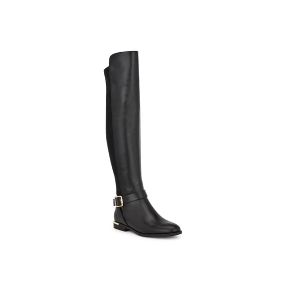 Nine West Women's Boots Mid Rise, Round Toe, Zip Up Closure, Buckle Design Black, 7M