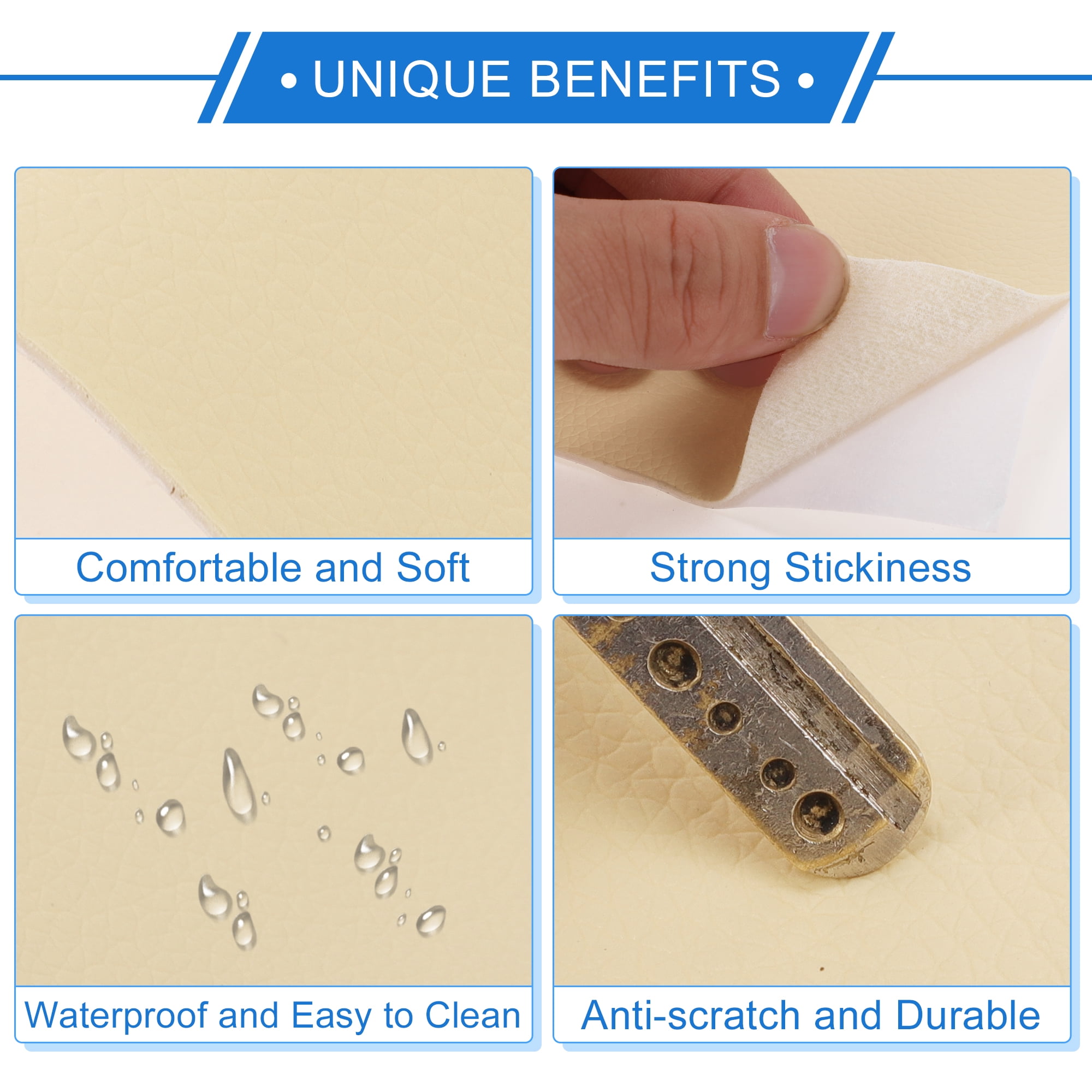 Unique Bargains Self Adhesive Leather Repair Patch Leather Repair Tape for Automotive Car Seat Sofa Couches Chair Interior Trim Beige Yellow 60" x 17"
