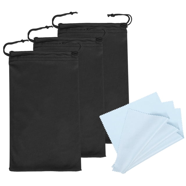 Bolsa de gafas de esquí Uxcell 10"x6" Bolsa de microfibra con paño para gafas y cordón, paquete de 3 en negro