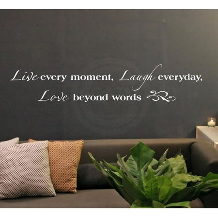 White Wall Decals Live Every Moment, Laugh Everyday, Love Beyond Words vinyl lettering wall decal sticker (White, 8x40) ()