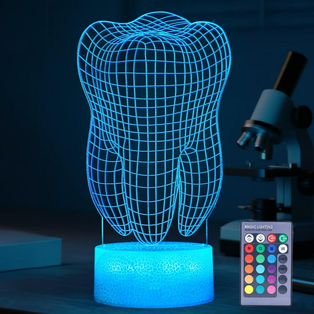 Lámpara de luz nocturna dental 3D POSSHE, 16 colores, con control remoto