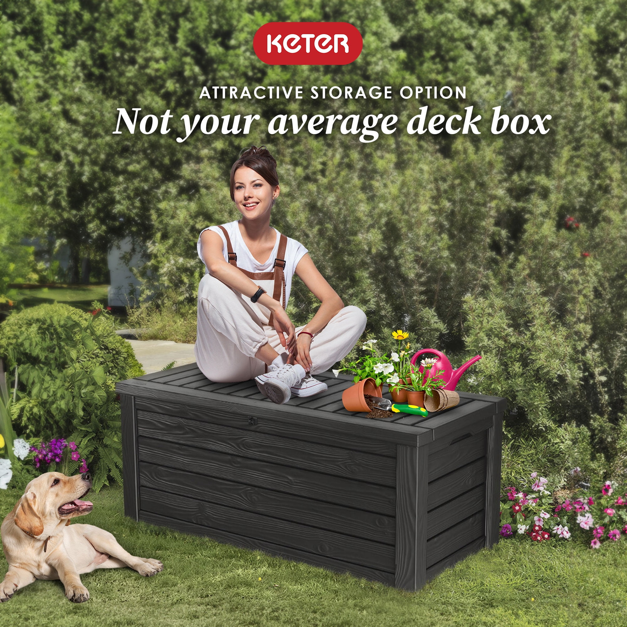 Keter Plastic 150-Gal Outdoor Patio Organizer Deck Bench Storage, Dark Gray