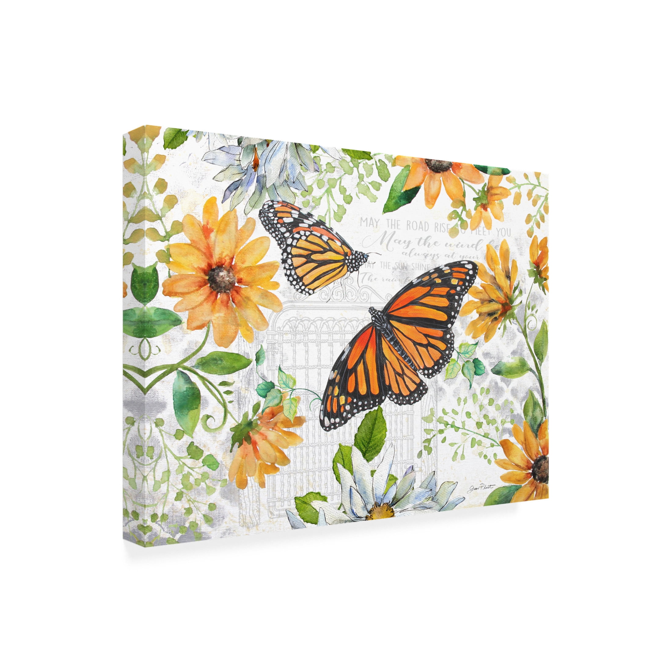 Canvas Wall Art - Jean Plout 'Floral Butterfly Garden B' Wall Art for Living Room, Bedroom, or Office Décor by Trademark Fine Art - 47 x 35 Inches