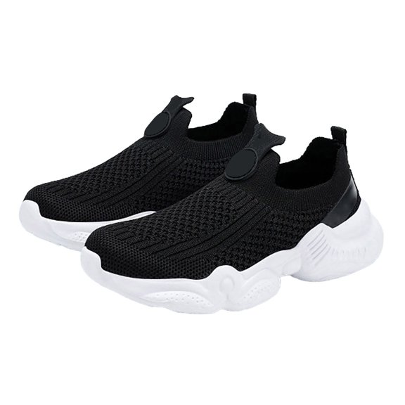 Djtdsds Kids Solid Color Knit Slip-On Sneakers Breathable Lightweight Casual Running Shoes Size:5.5-6 Years
