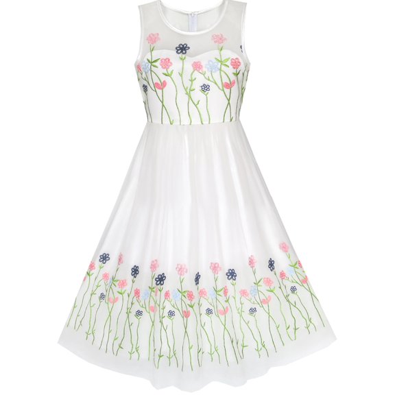 Flower Girls Dress Embroidery Floral Pageant Bridesmaid Party 7