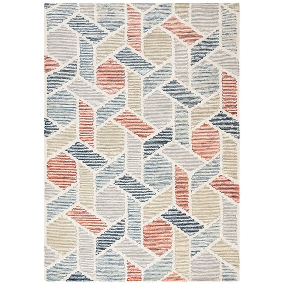 SAFAVIEH Precious Cornelius Abstract Geometric Area Rug, Blue/Rust, 5' x 8'