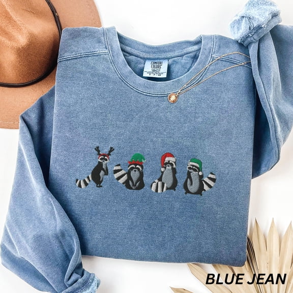 EMBROIDERED Christmas Raccoons Comfort Colors Sweatshirt, Cute Holiday Raccoon Sweater, Feral Sweat Shirt, Festive Critters Shirt