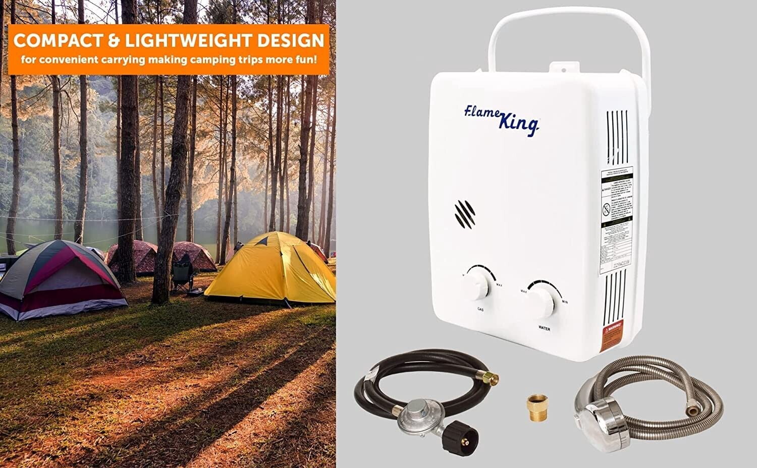Flame King Portable Propane Tankless Water Heater 1.32 GPM & 34K BTU for Outdoor Showers, 5l