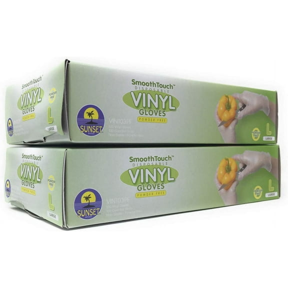 200 Disposable Vinyl Gloves, Non-Sterile, Powder-Free, Smooth Touch, Food Service Grade, Large Size [2x100 Pack]