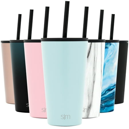 Simple Modern 16oz. Classic Tumbler with Straw Lid & Flip Lid - Travel Mug Gift Vacuum Insulated Coffee Beer Pint Cup - 18/8 Stainless Steel Water Bottle -Seaside