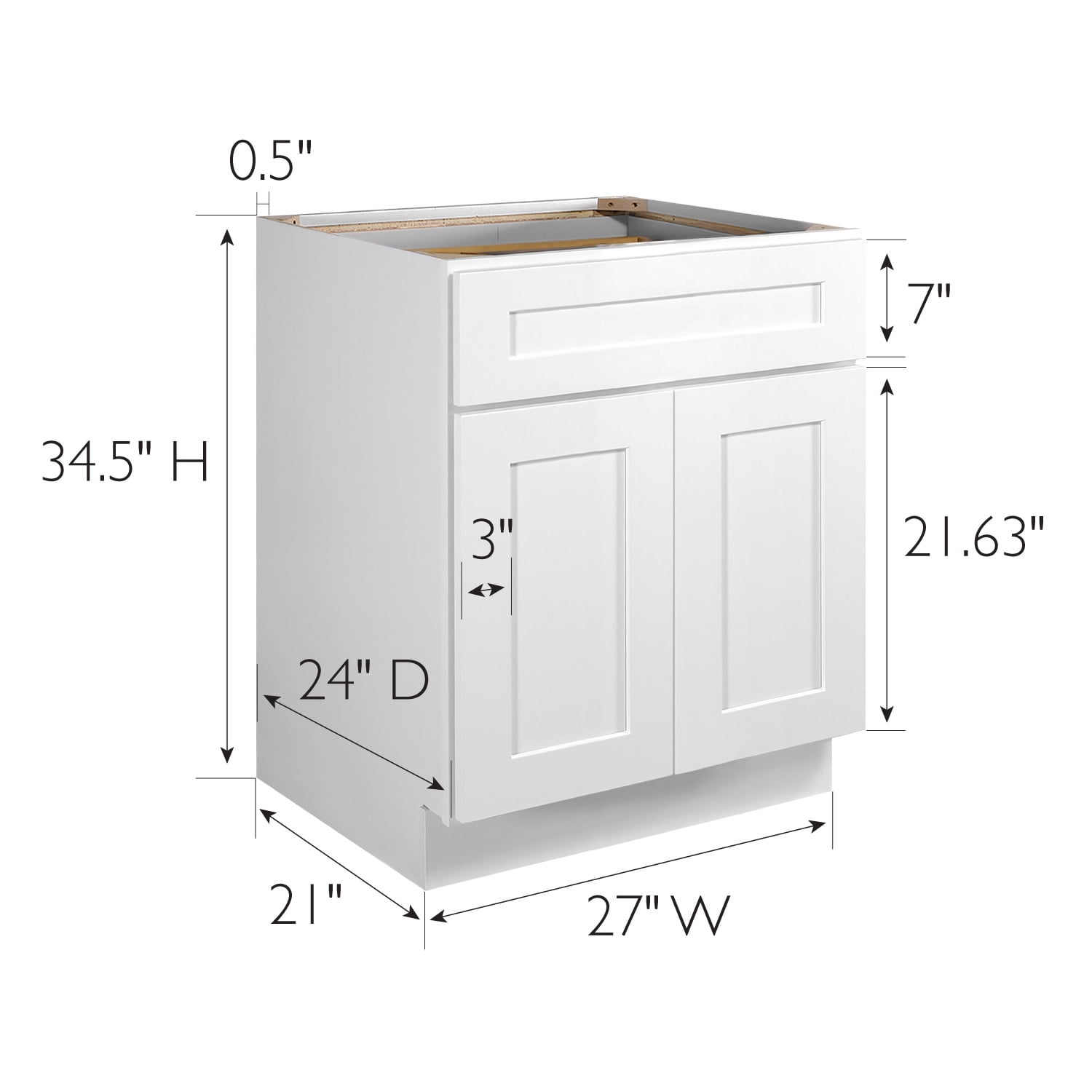 Design House Brookings Assembled Shaker Base Kitchen Cabinet (27" x 34.5" x 24", Sherwin Williams® White