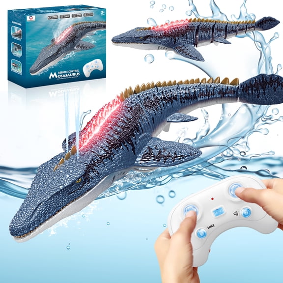 Remote Control Mosasaurus Dinosaur Toys for Boys Kids, Rechargable Swimming Pool High Simulation Toys, Electric RC Sea Monster with Light & Spray Water Birthday Gift for Ages 3 4 5 6 7 8 9