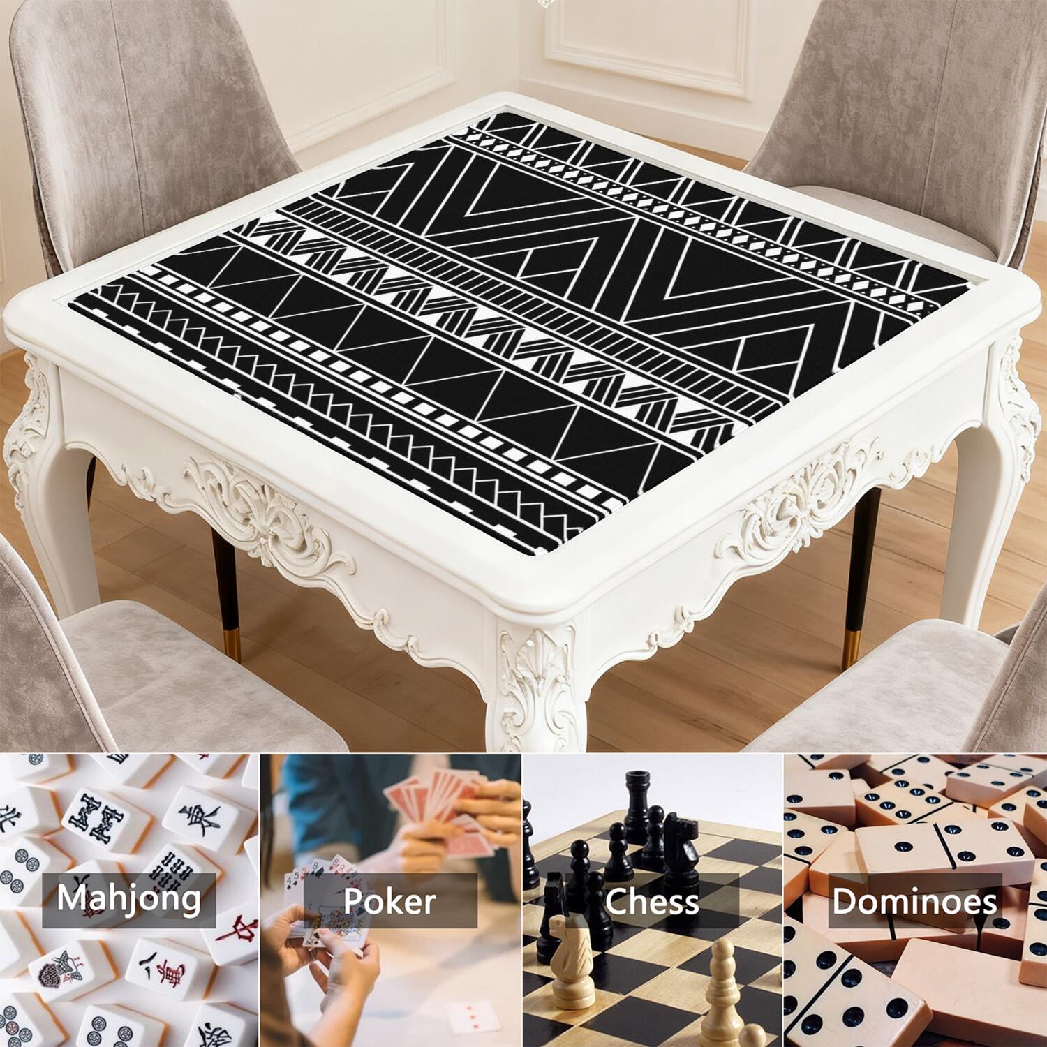 Square Boho Mahjong Mat 31.5x31.5 Inches, Anti-Slip Rubber Game Table Pad with Noise Reduction for Tiles, Multi-Use Mat for Card Games Board Games and Parties