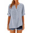 thumbnail image 4 of IYYVV Boho Embroidered Tops for Women 3/4 Sleeve Length Peasant Shirts Plus Size Summer Dressy Casual Blouses 2026 Light Blue M, 4 of 6