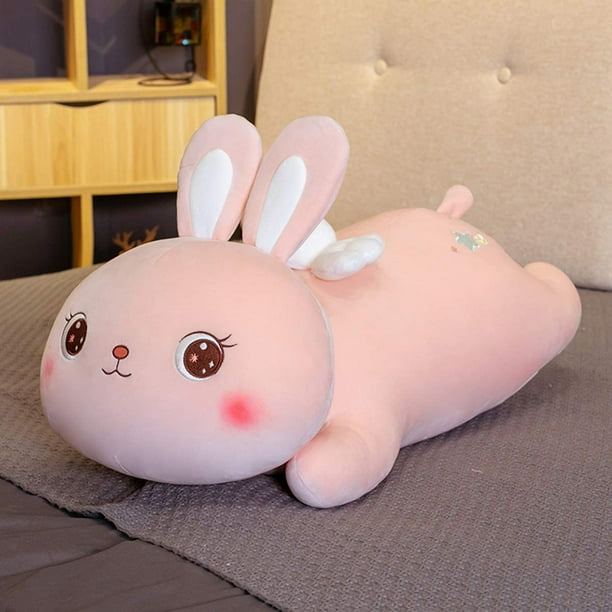 Oreiller en peluche lapin rose de 55 cm, oreiller doux en peluche lapin en  peluche, mignon coussin de poupée lapin avec ailes, cadeaux pour
