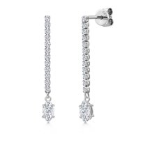 Gem Stone King 14K White Gold White Moissanite and White Lab Grown Diamond Long Liner Dangle Earrings for Women | 0.82 Cttw | Gemstone Birthstone | Marquise 6X3MM | White Gold Chain Drop Earrings